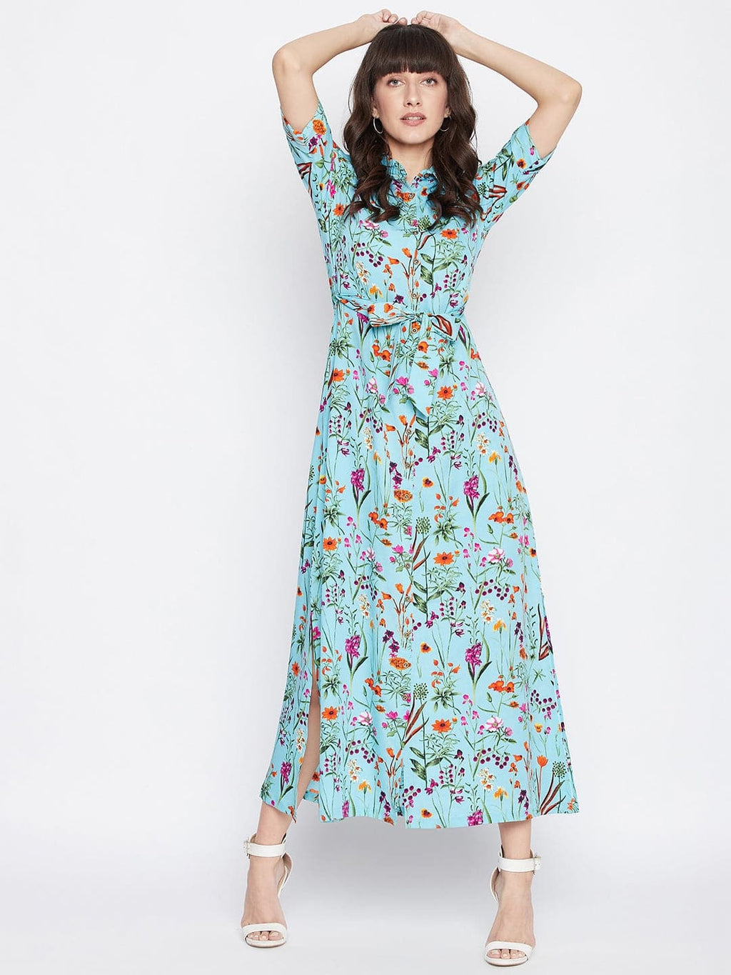 Collar Buttoned Down Shirt Maxi Dress