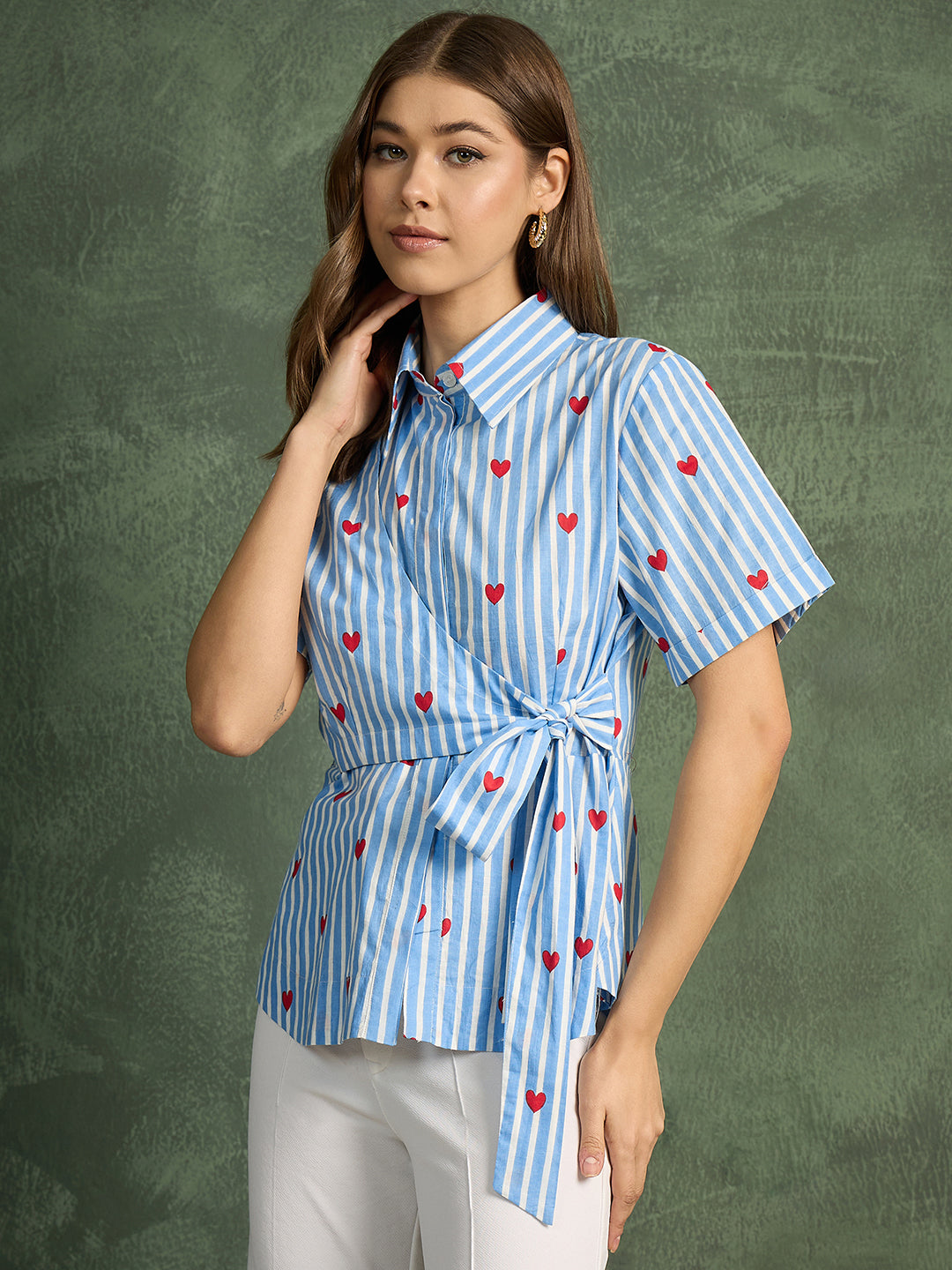 Pure Cotton Waist Tie-Up Shirt