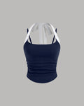 Navy Blue Ruched Halter Neck Knotted Cami Top