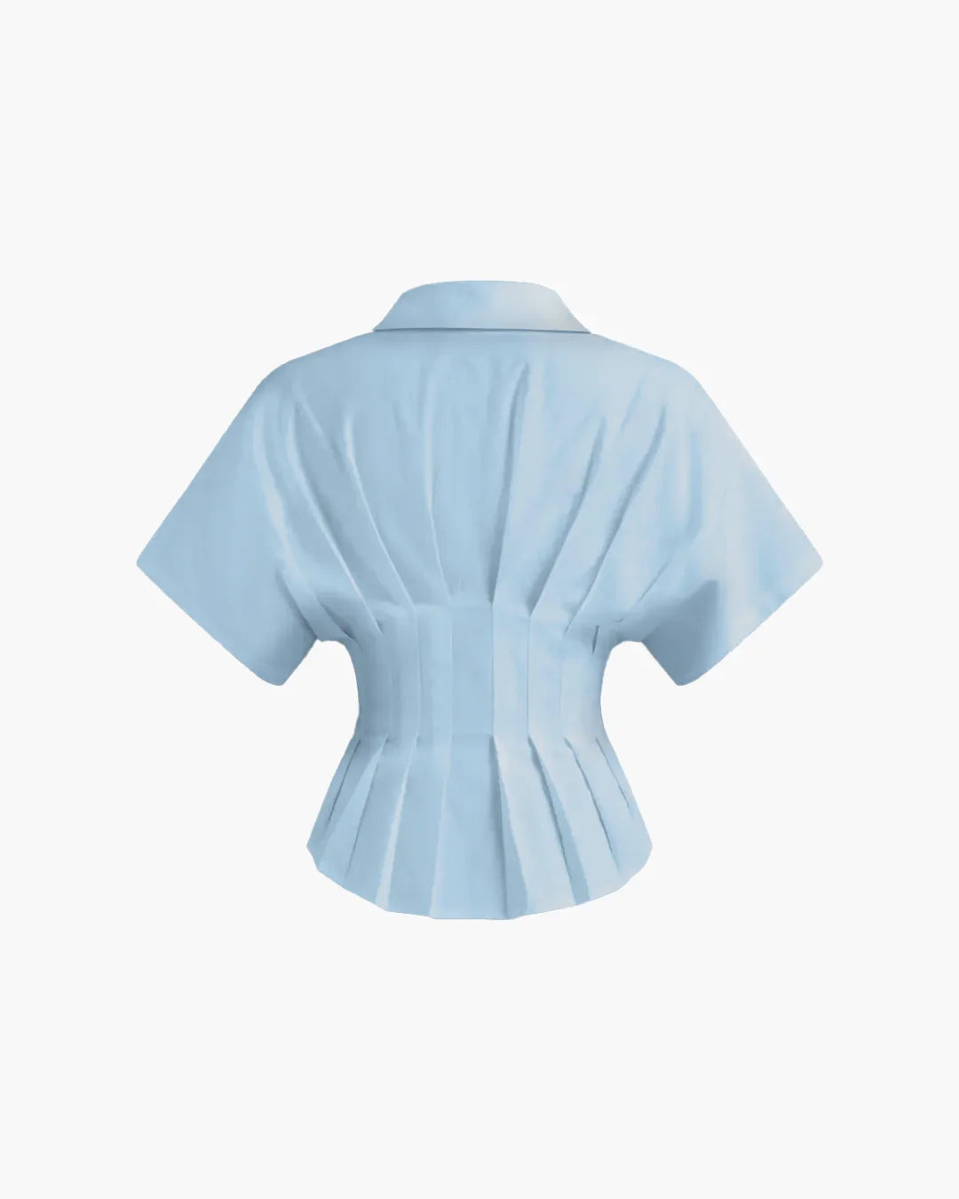 Sky Blue Cinched Waist Collared Shirt Top