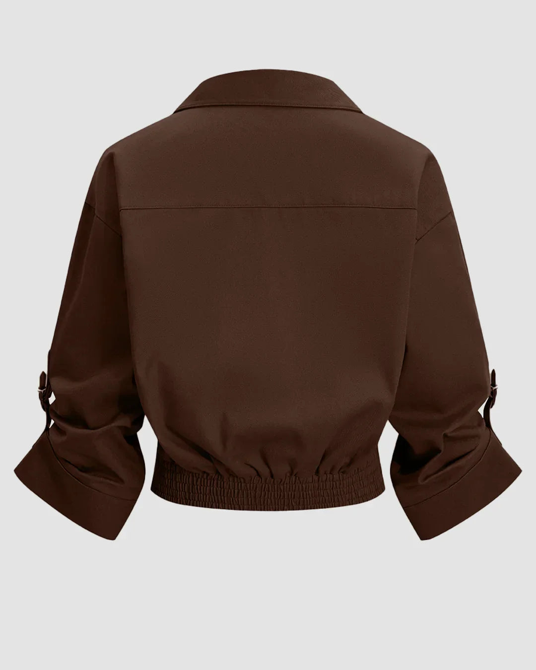 Collared Button Front Crop Shirt in Chocolate Fondae