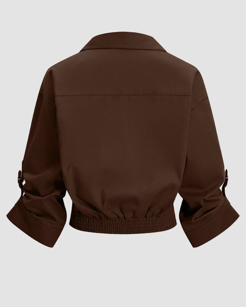 Collared Button Front Crop Shirt in Chocolate Fondae