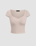 Sweetheart Neck Ruched Crop Top In Beige