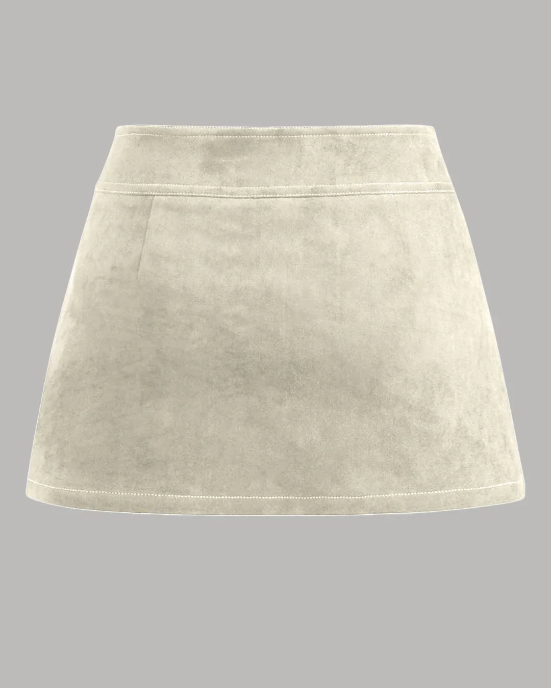 Suede Low Rise Solid Button Mini Skirt in Beige