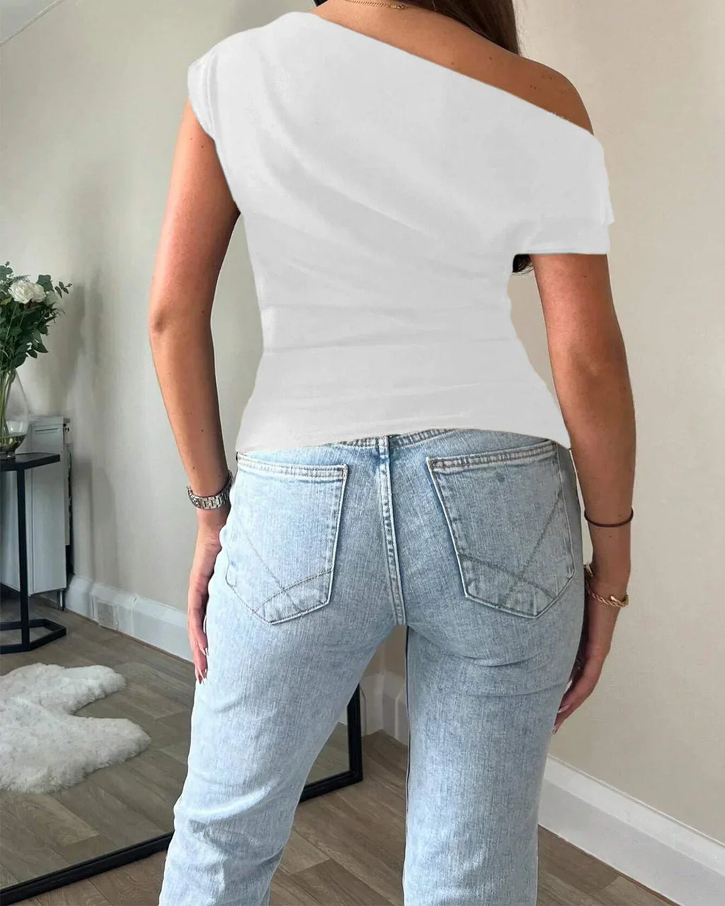 One Shoulder Ruched Asymmetrical Top in White