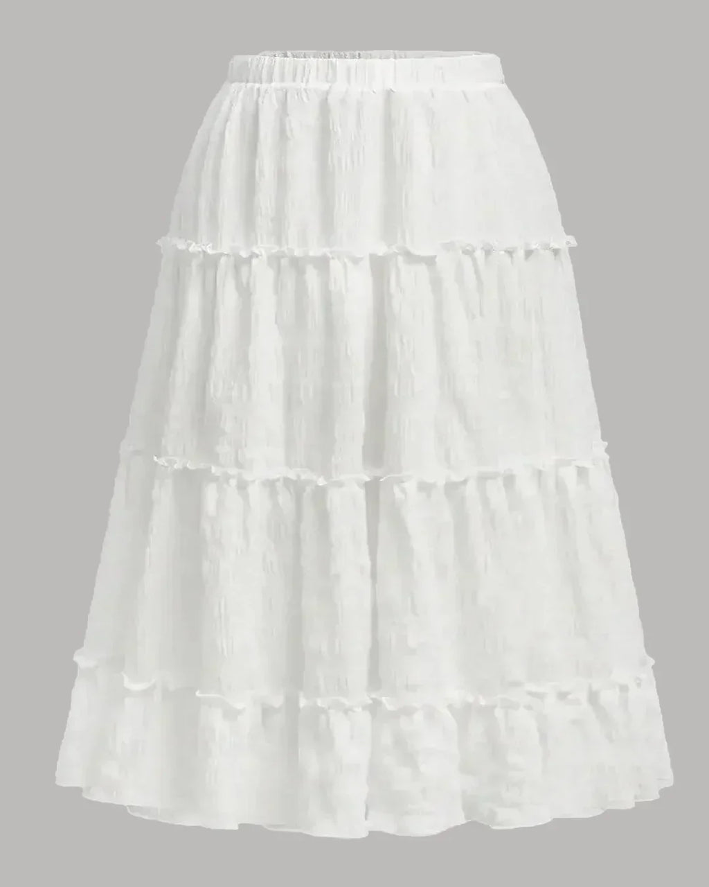 Retro Casual High Waist Solid Long Ankle Pleated Skirt in White Curve & Plus