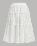 Retro Casual High Waist Solid Long Ankle Pleated Skirt in White Curve & Plus