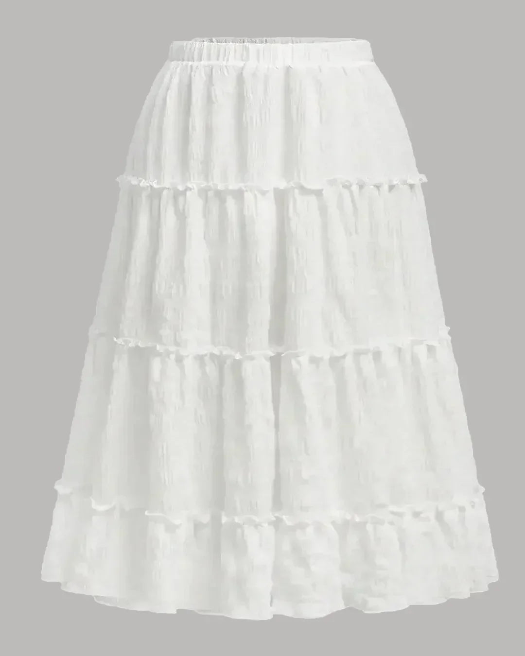 Retro Casual High Waist Solid Long Ankle Pleated Skirt in White Curve & Plus