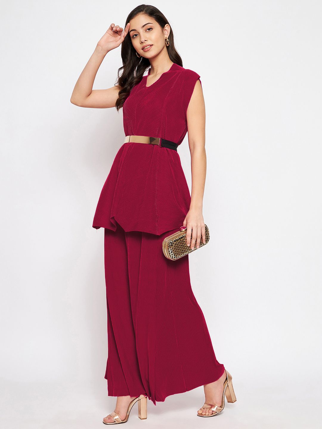 Pleated Pants with a Front Drape - Pinkkup