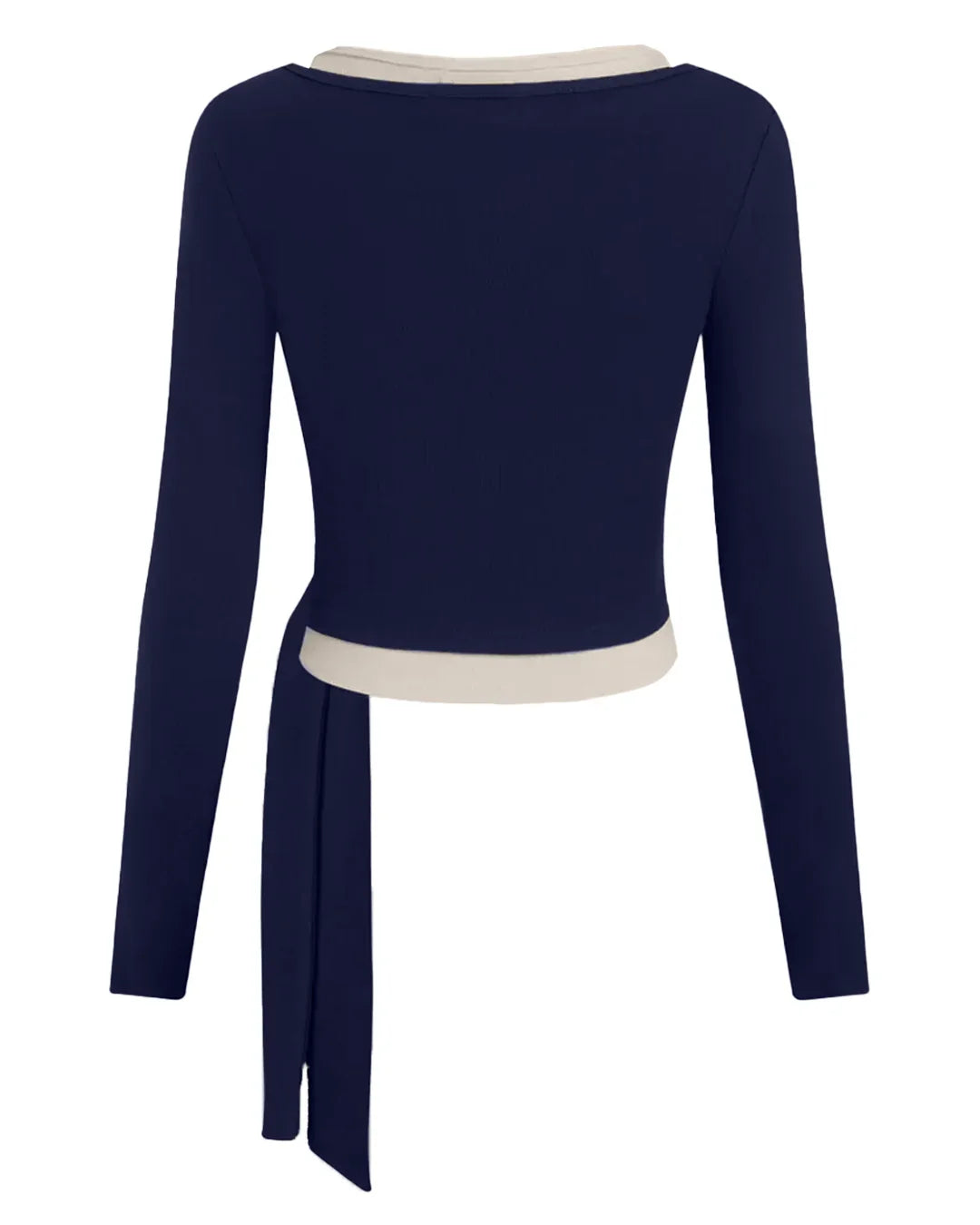 Two Tone Wrap Tie Full Sleeve Top in Navy & Apricot