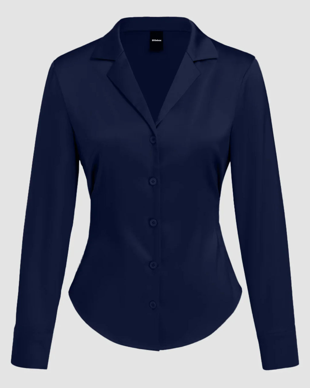 Navy Blue Satin Collared Full Sleeve Shirt