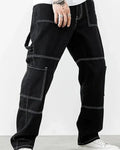 Men Contrast Stich Multiple Pockets Baggy Cargo In Black