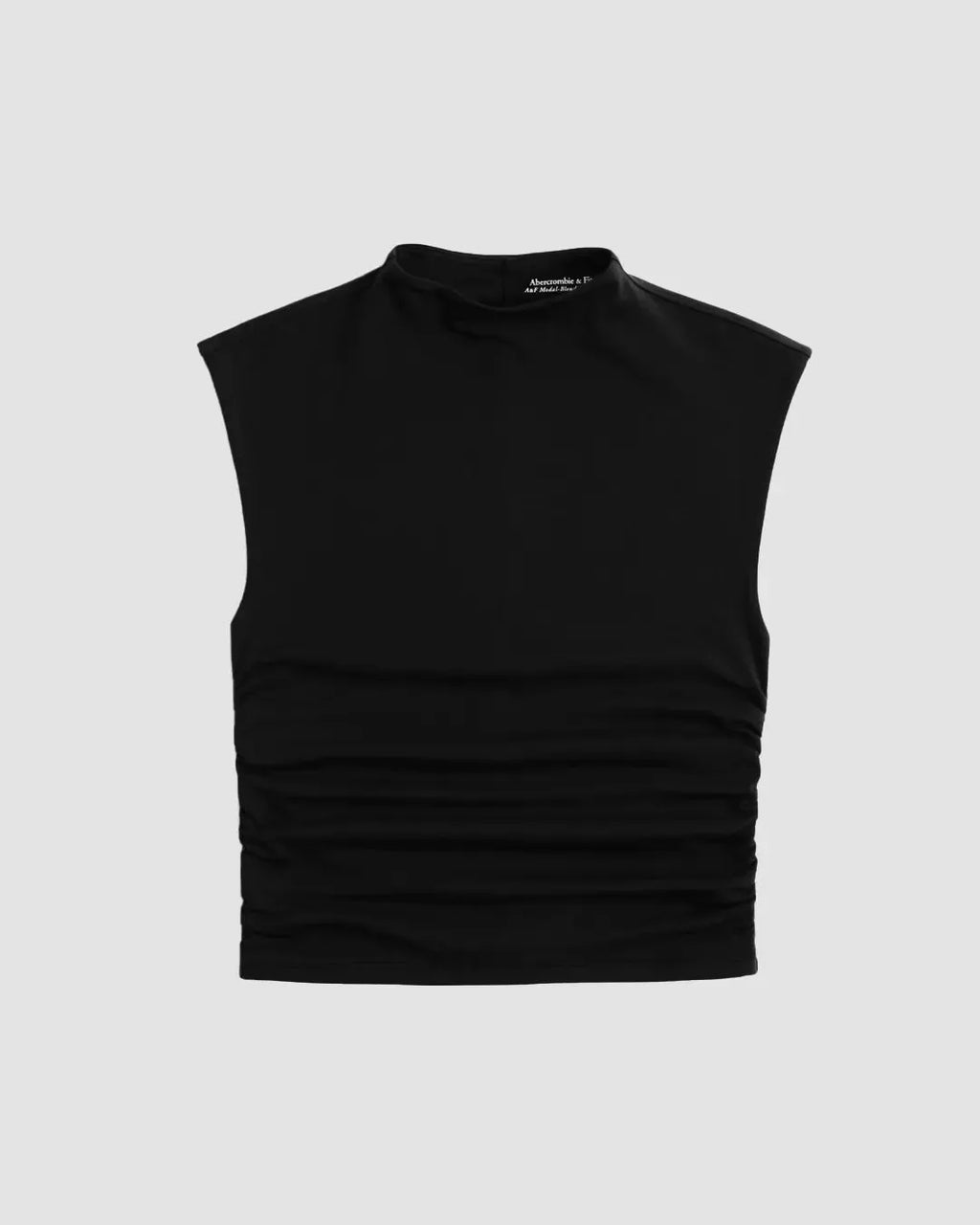 Sleeveless Mock Neck Ruched Fitted Top In Black