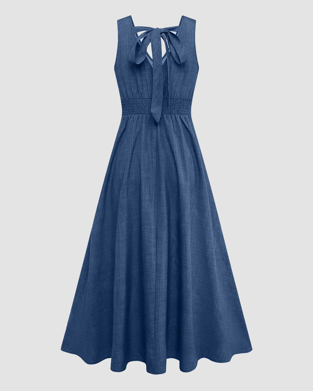 Blue V-Neck Button-Down Bow Back A-Line Midi Dress Curve & Plus
