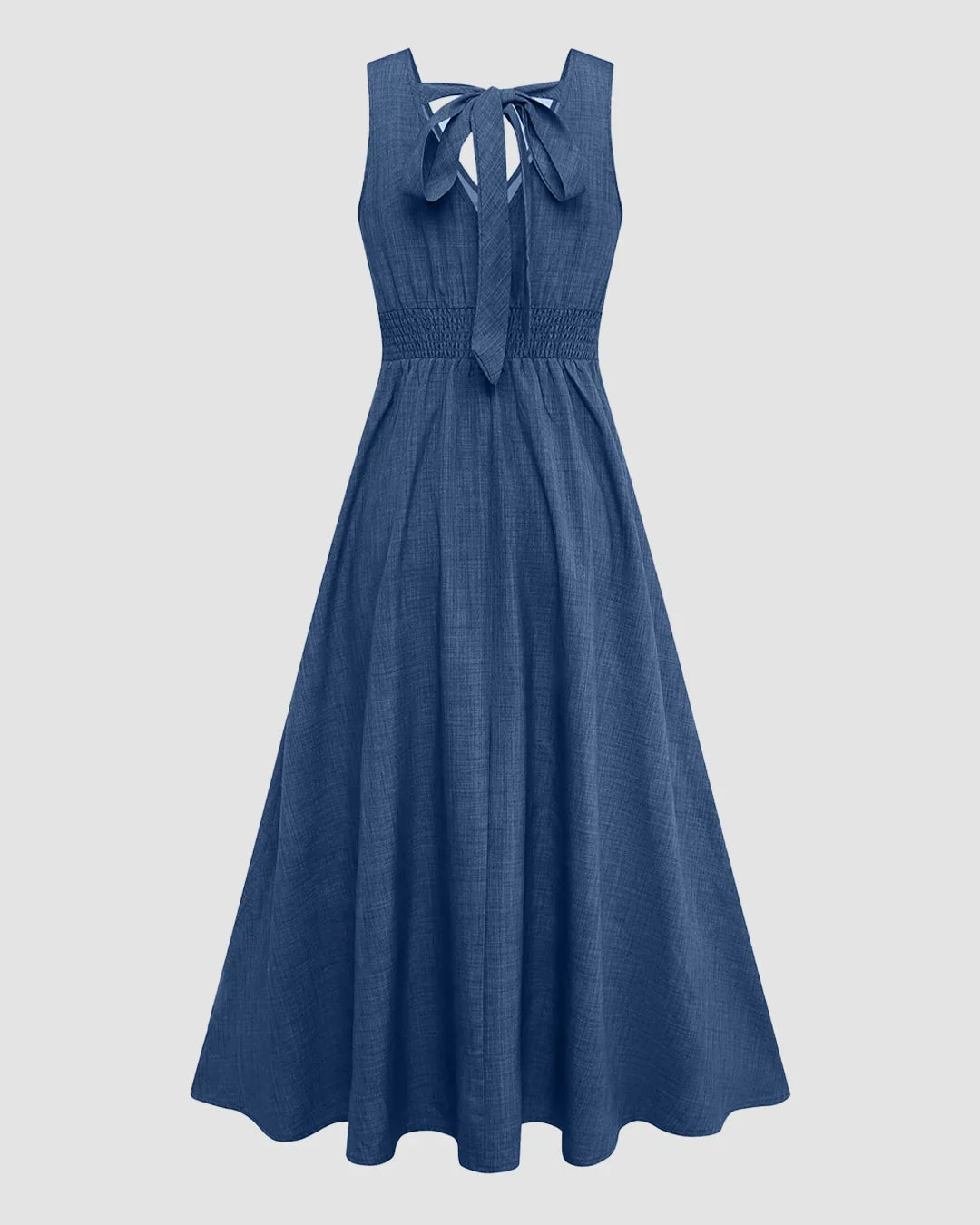 Blue V-Neck Button-Down Bow Back A-Line Midi Dress Curve & Plus