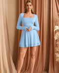 Long Sleeve Square Neck Mini Dress in Powder Blue