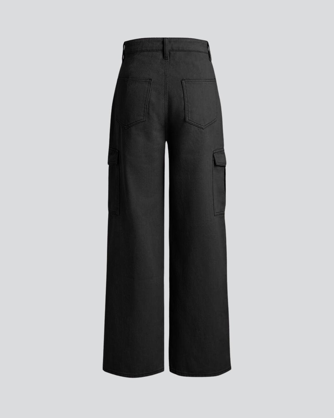 Utility Wear Double Pocket Cargo Pants In Black