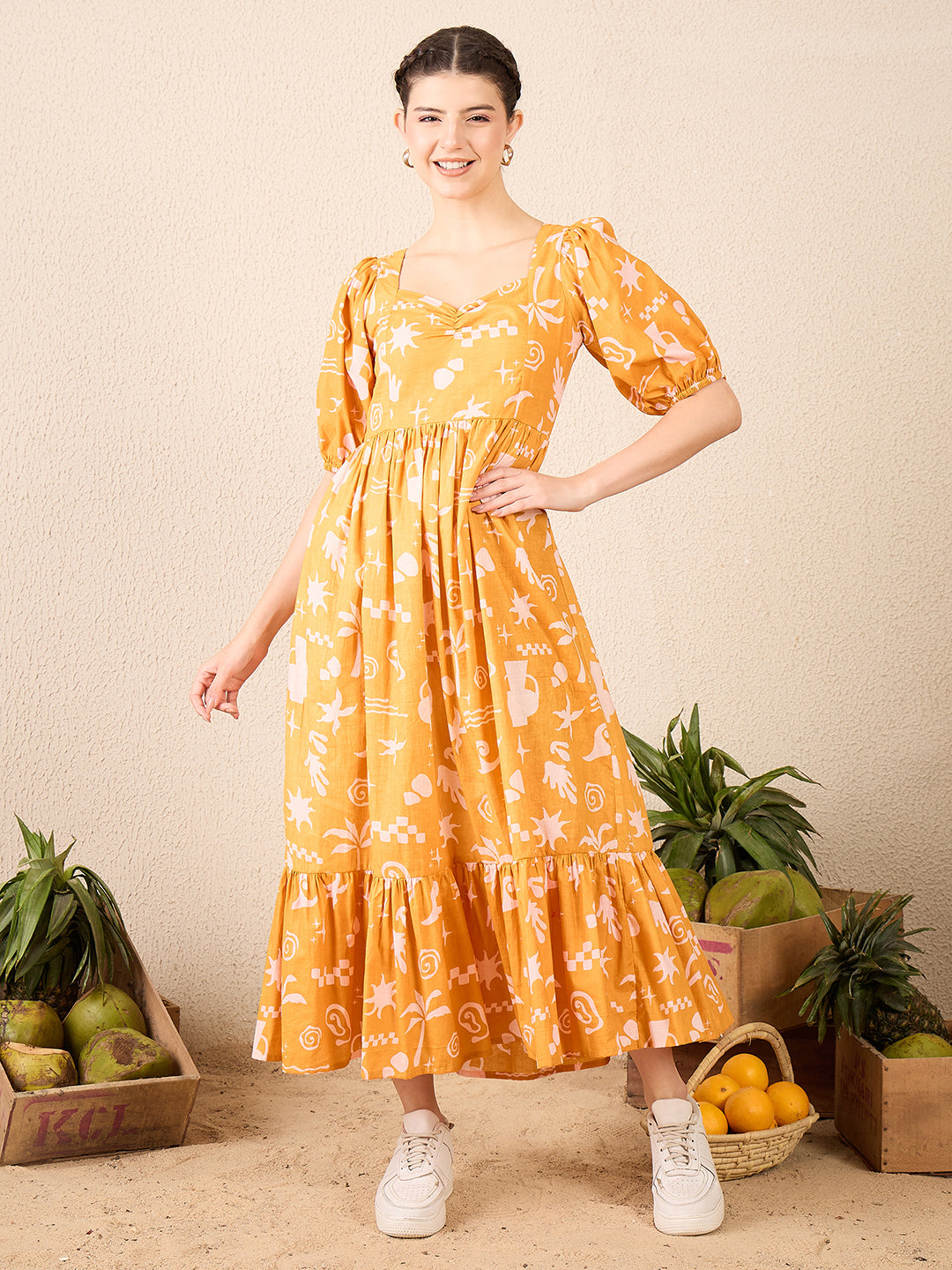 Cotton Tiered Midi Dress