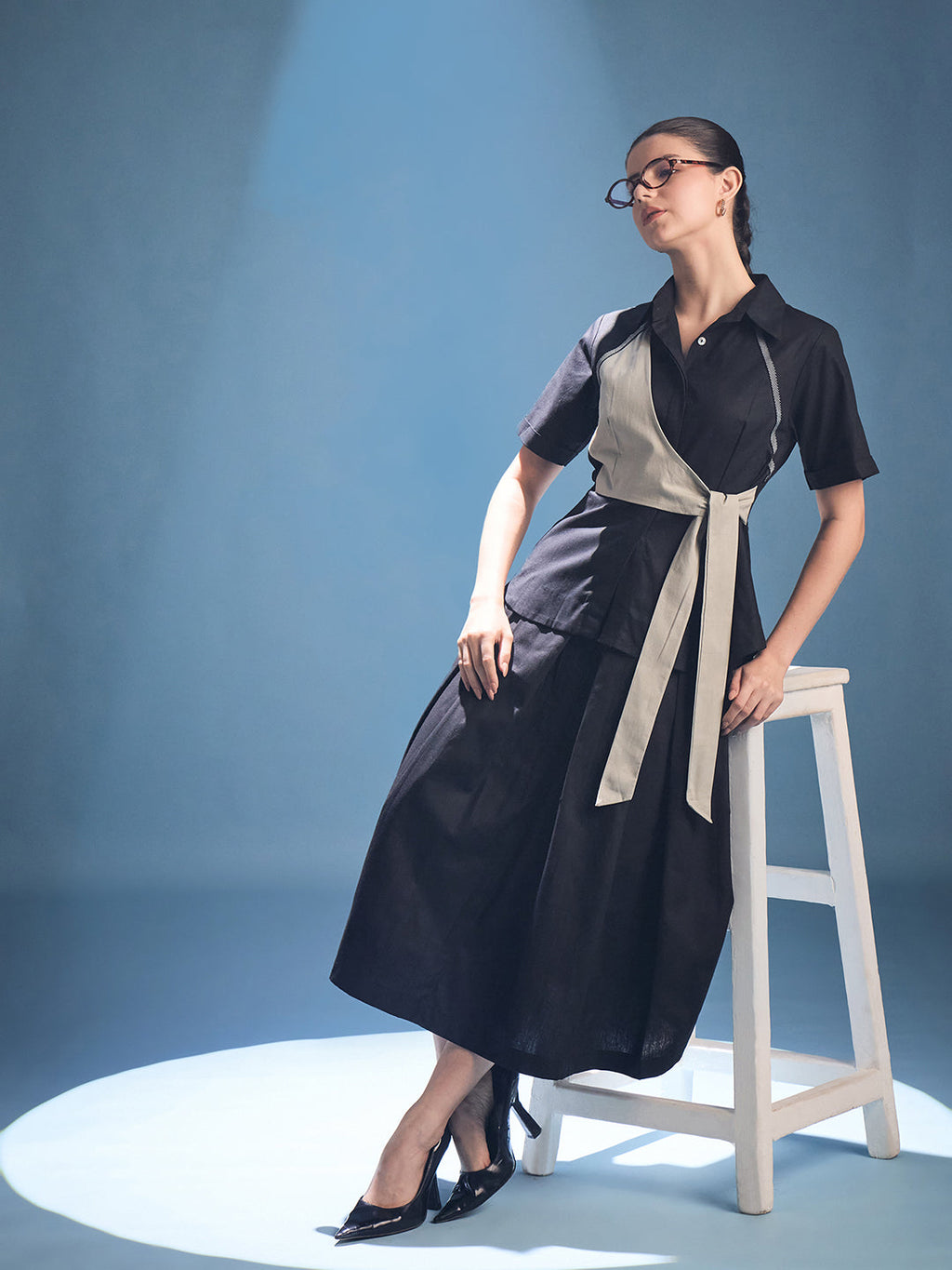 Pure Cotton Waist Tie-Up Shirt