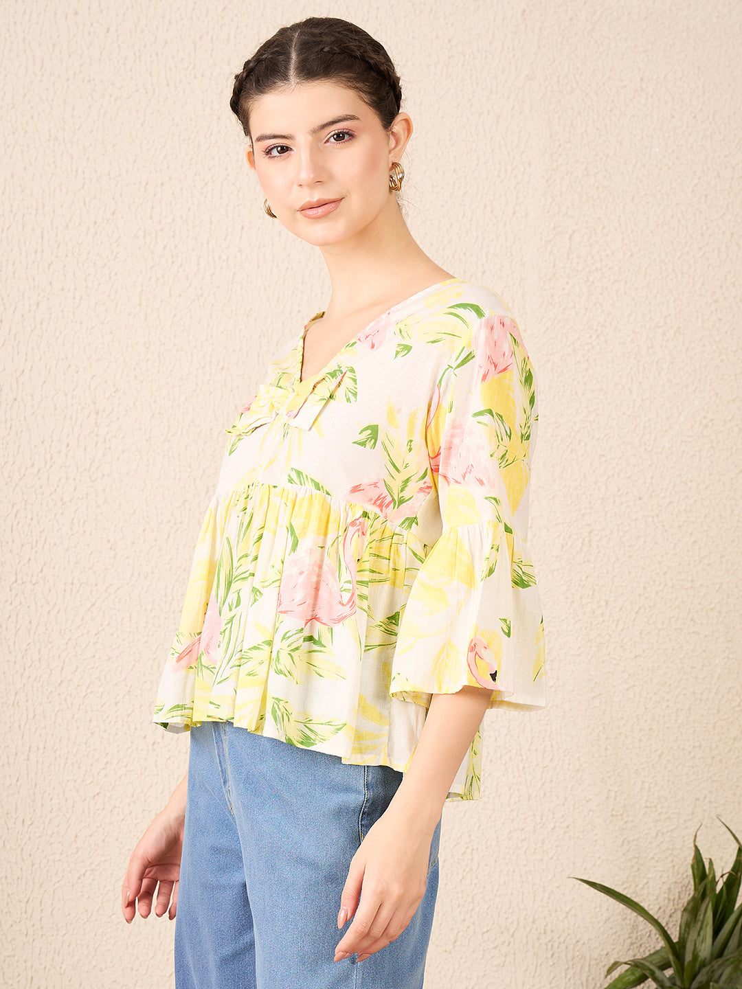 Bell Sleeve Cotton Peplum Top
