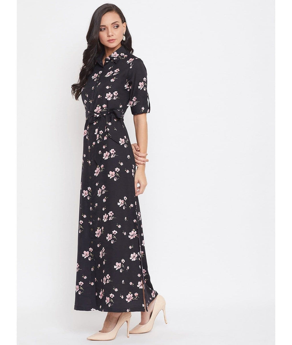 Collar Buttoned Down Shirt Maxi Dress