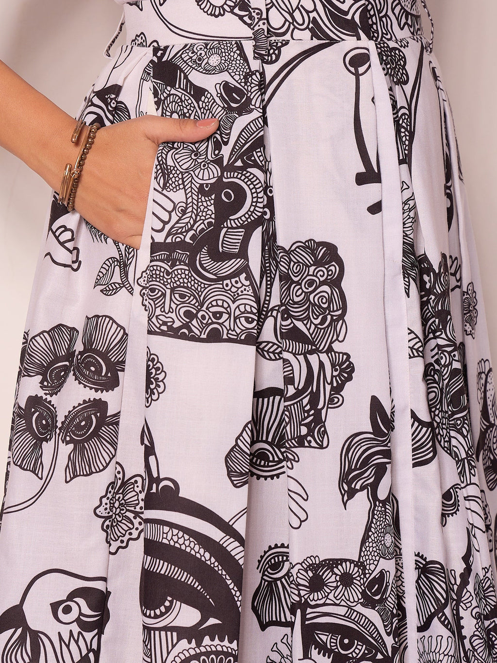 Pure Cotton Box Pleated Midi Skirt