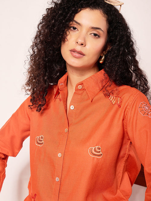 All Over Embroidered Linen Shirt