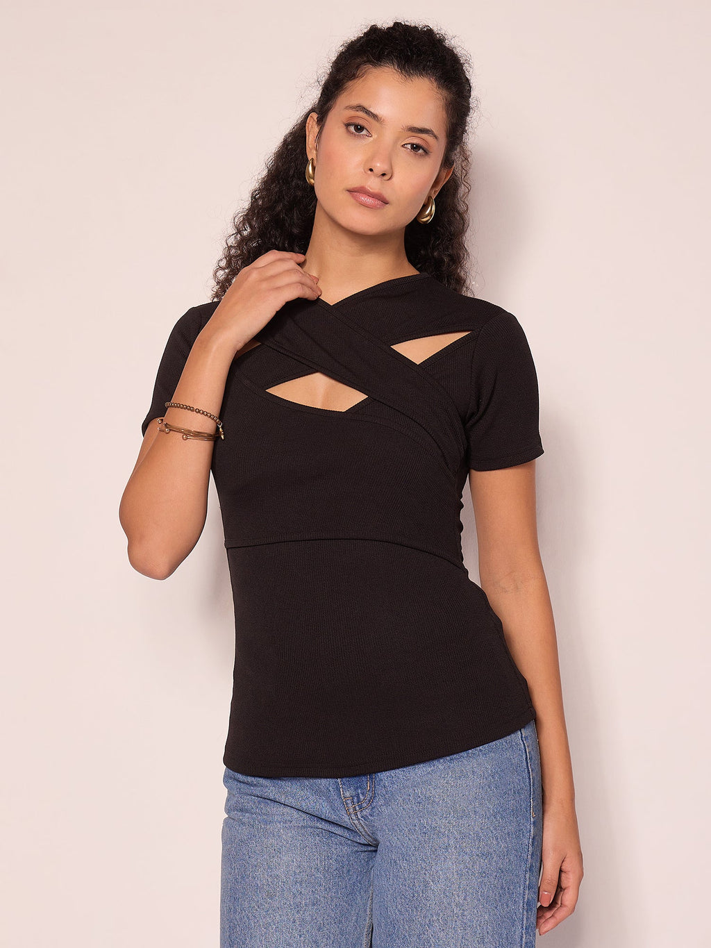 Stretchable Criss Cross Ribbed Top