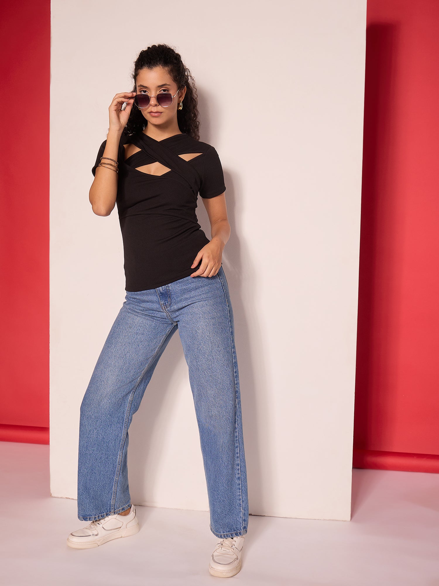 Stretchable Criss Cross Ribbed Top