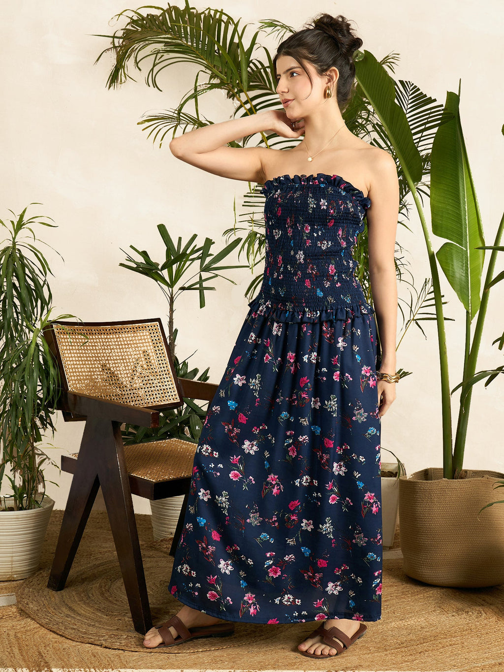 Smocked Drop Waist Off Shoulder Dress