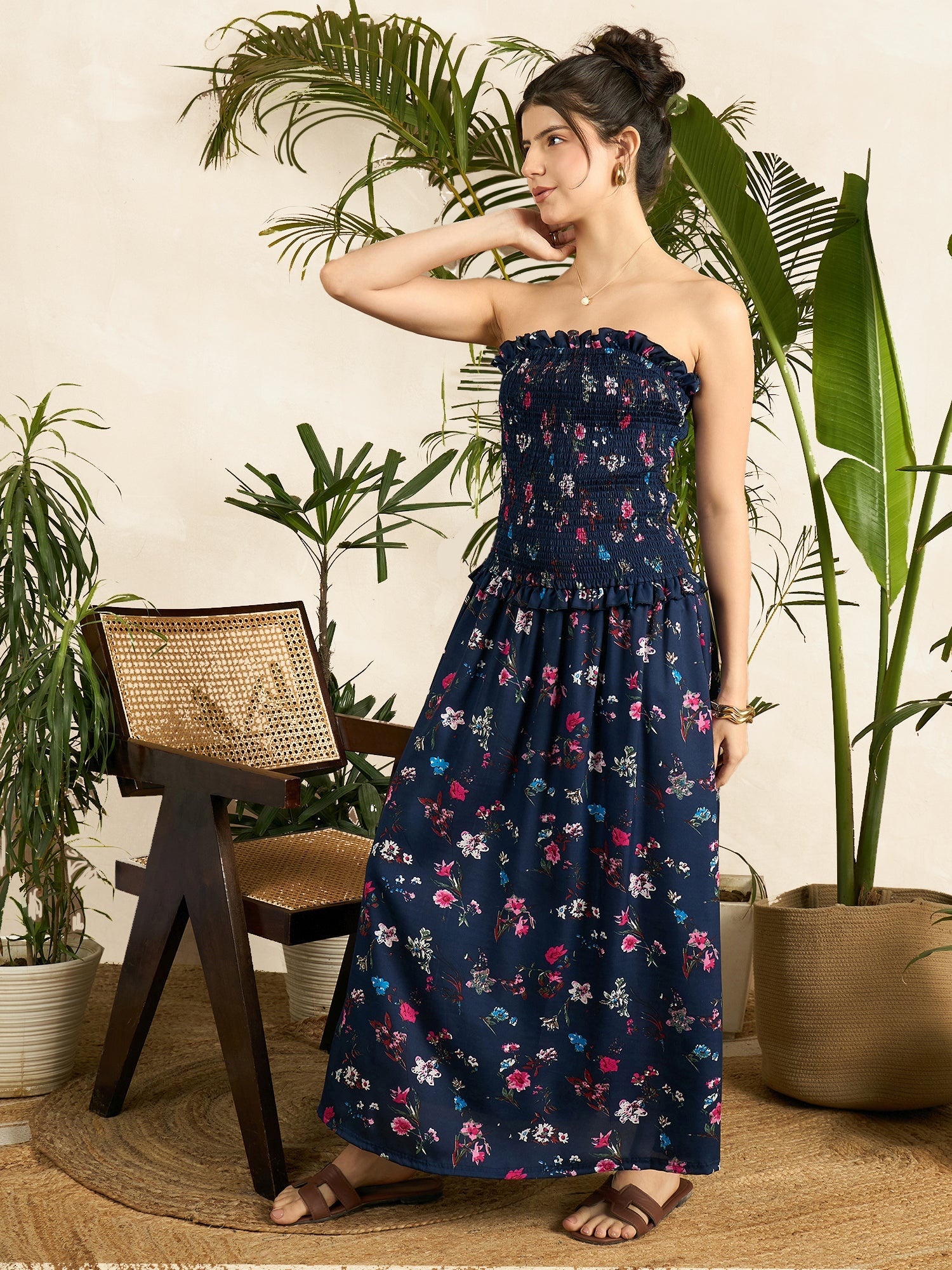 Smocked Drop Waist Off Shoulder Dress