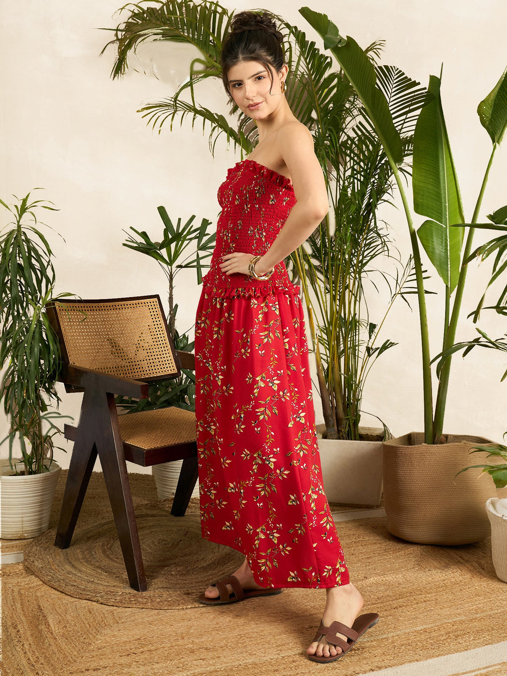 Smocked Drop Waist Off Shoulder Dress