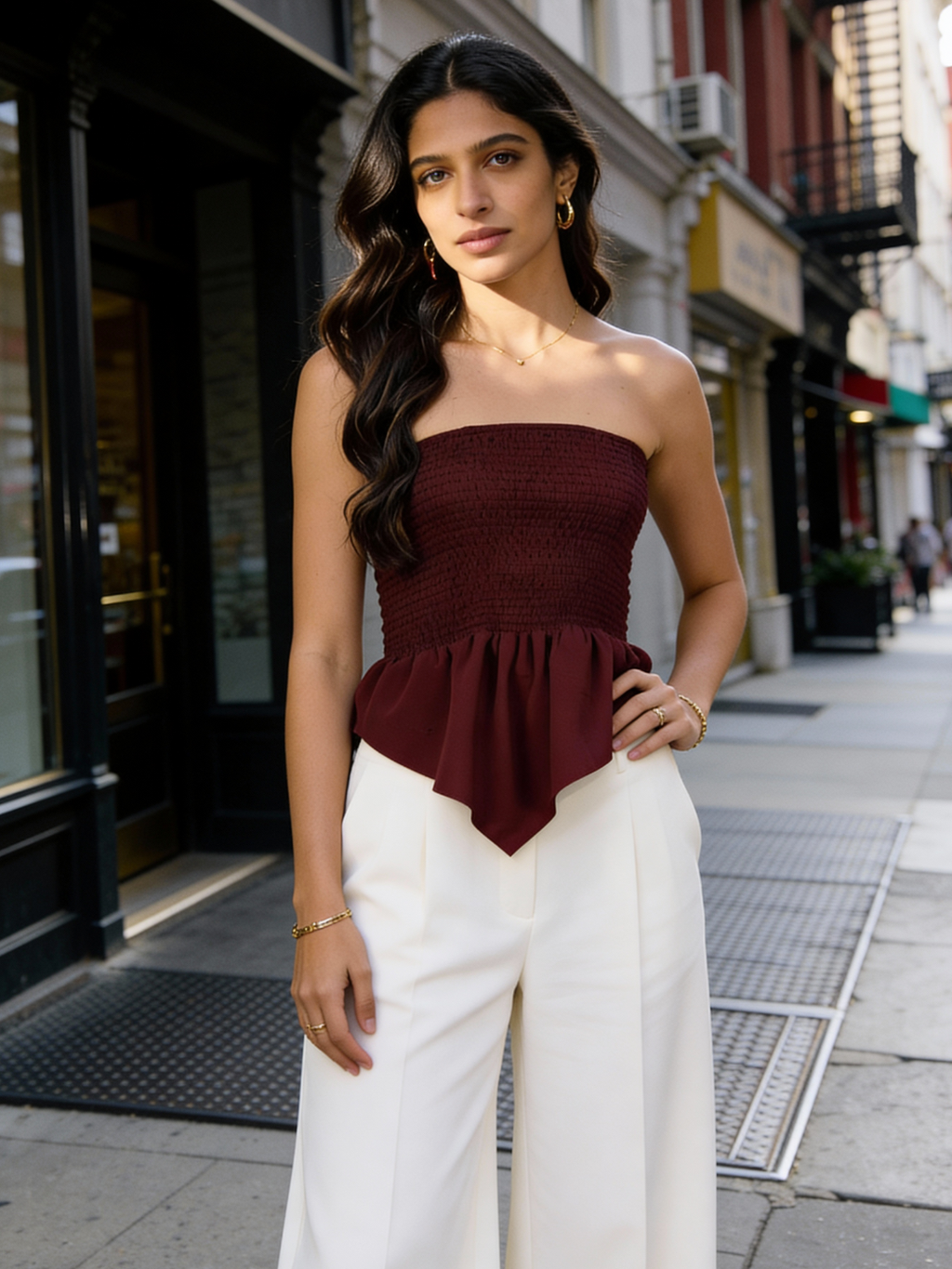 Smocked Bandeau Asymmetrical Top - Pinkkup