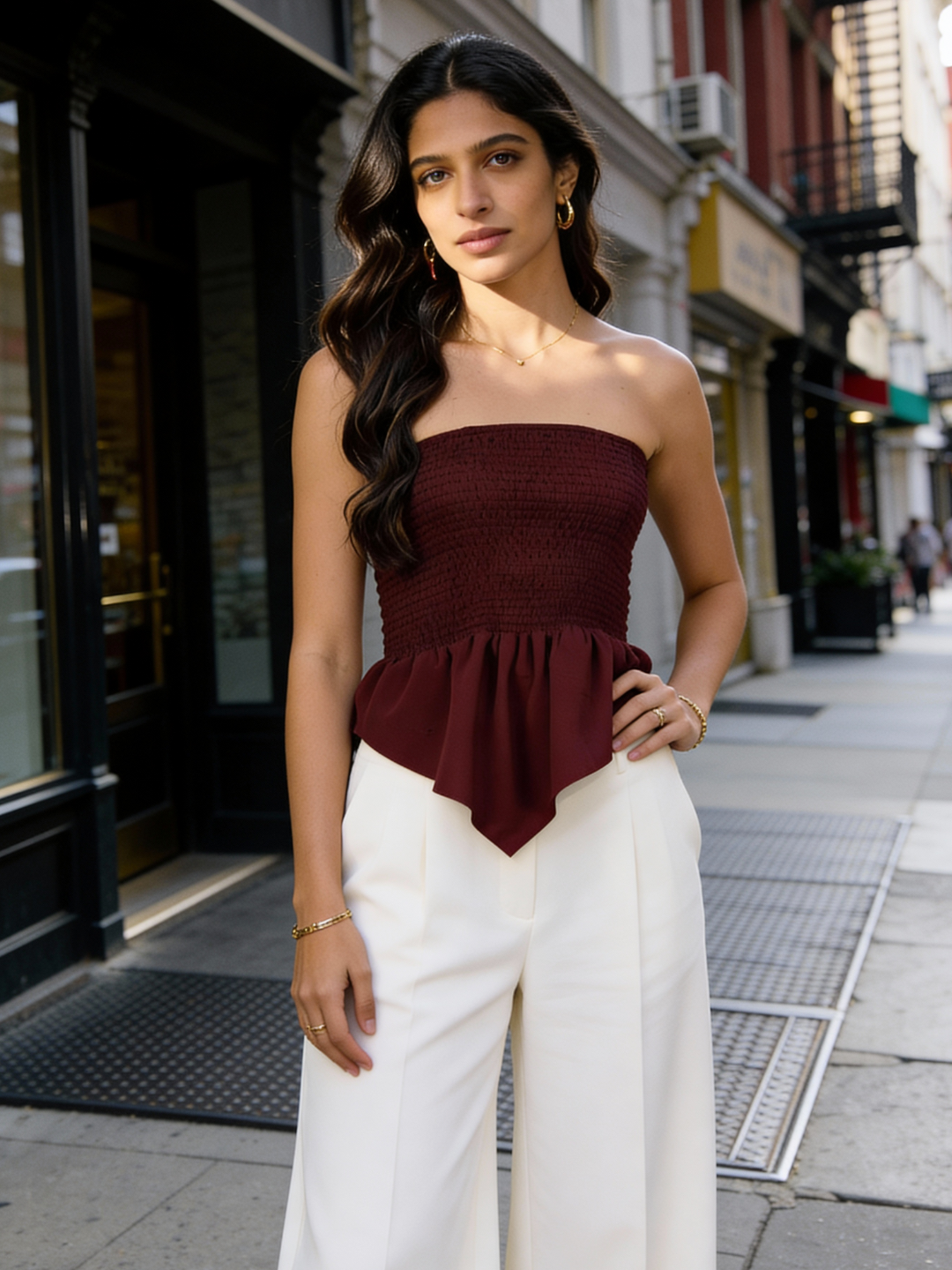 Smocked Bandeau Asymmetrical Top - Pinkkup