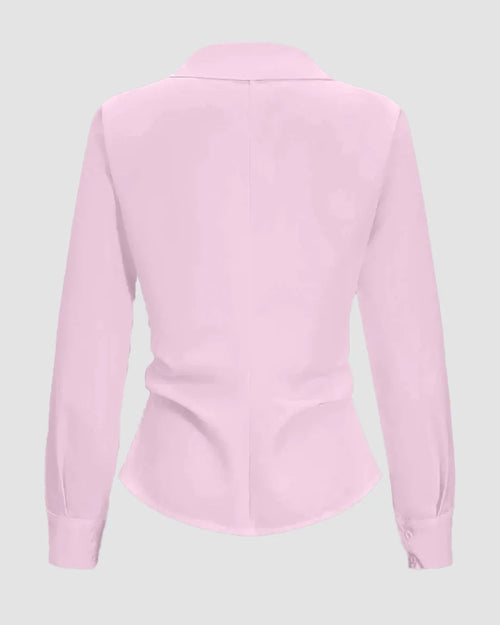 Asymmetric Wrap Collared Long Sleeve Shirt in Pink