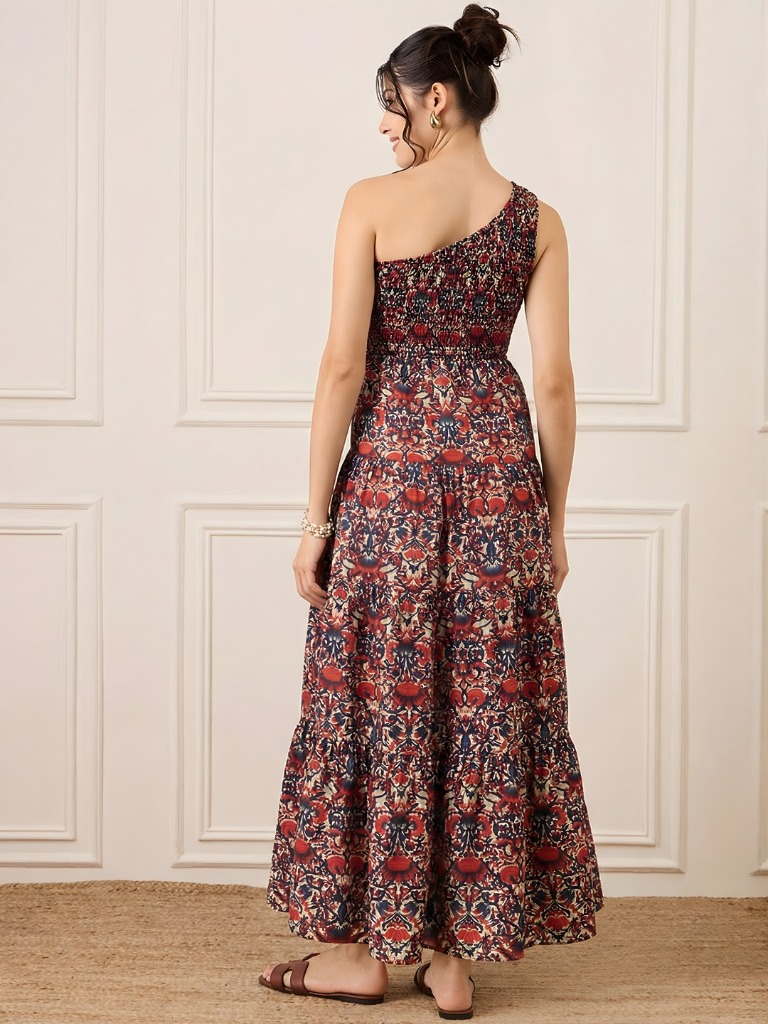 One Shoulder Smocked Maxi Dress