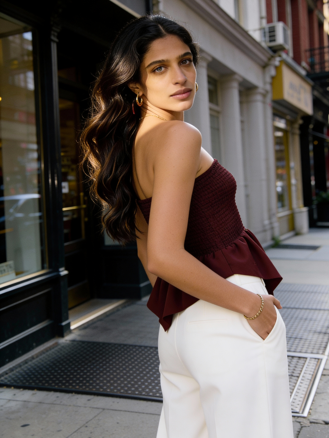 Smocked Bandeau Asymmetrical Top