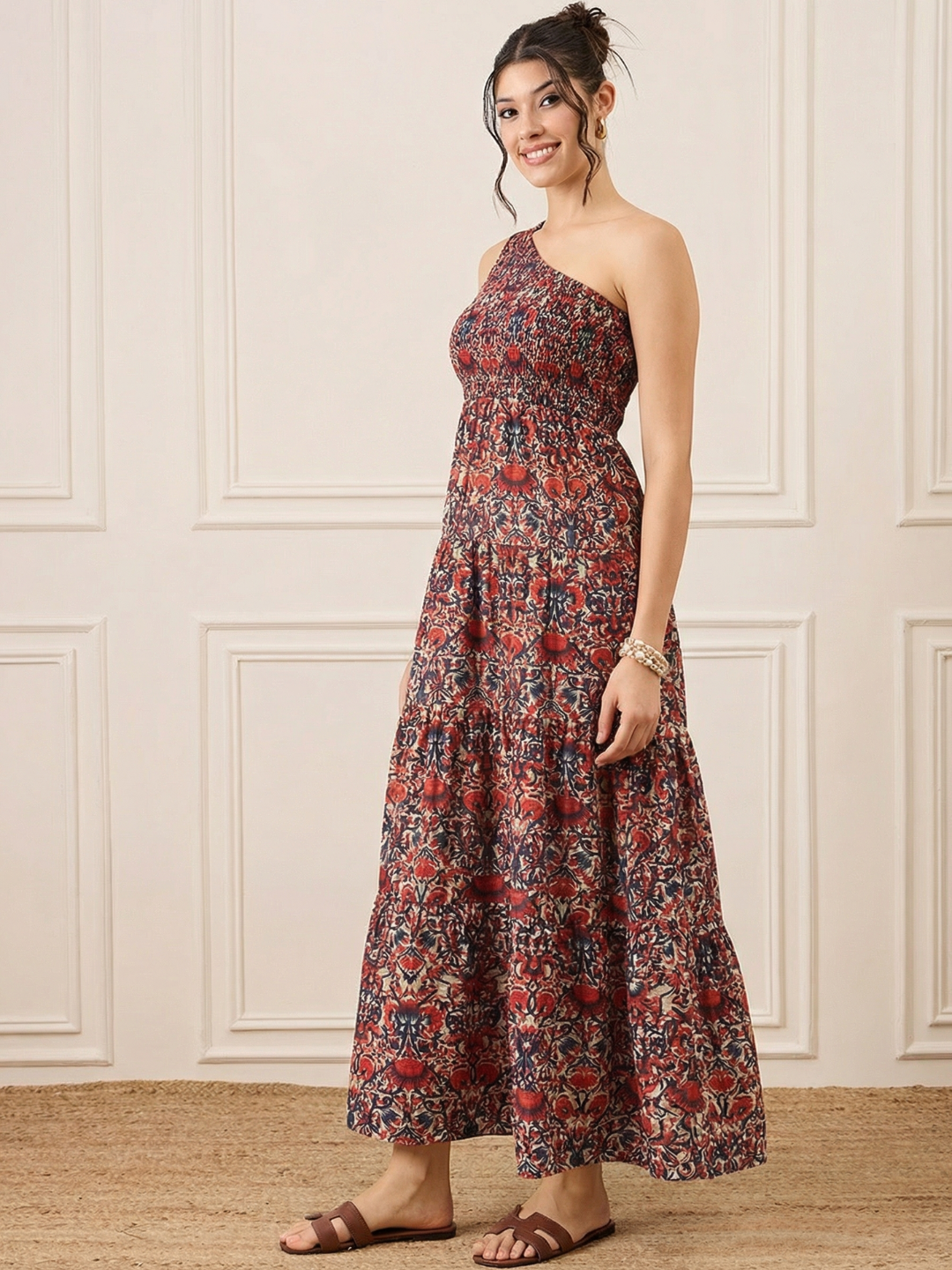 One Shoulder Smocked Maxi Dress
