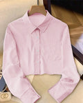 Striped Crop Shirt with Button Front and Collar