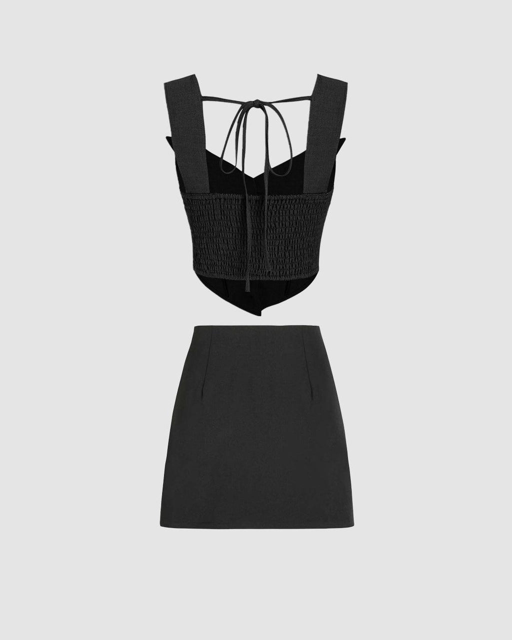 Solid Button Front Crop Vest Blazer & Split Skirt