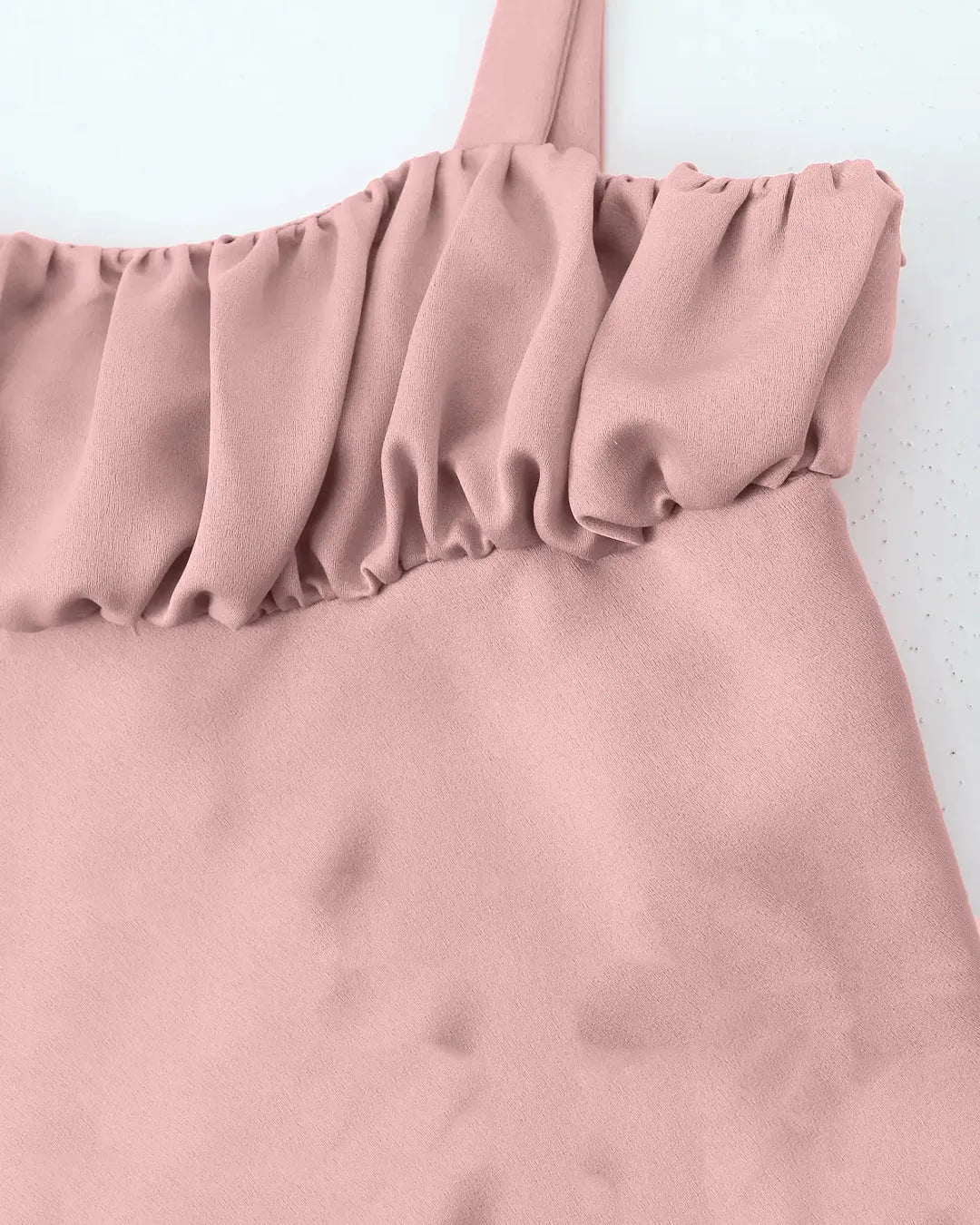 Tie Strap Ruffle Front Cami Top in Rose Pink