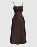 Ruched Bust Lace Up Side Spaghetti Straps Coco Brown Cami Dress
