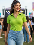 Stretchable Ribbed Polo Bodysuit - Pinkkup