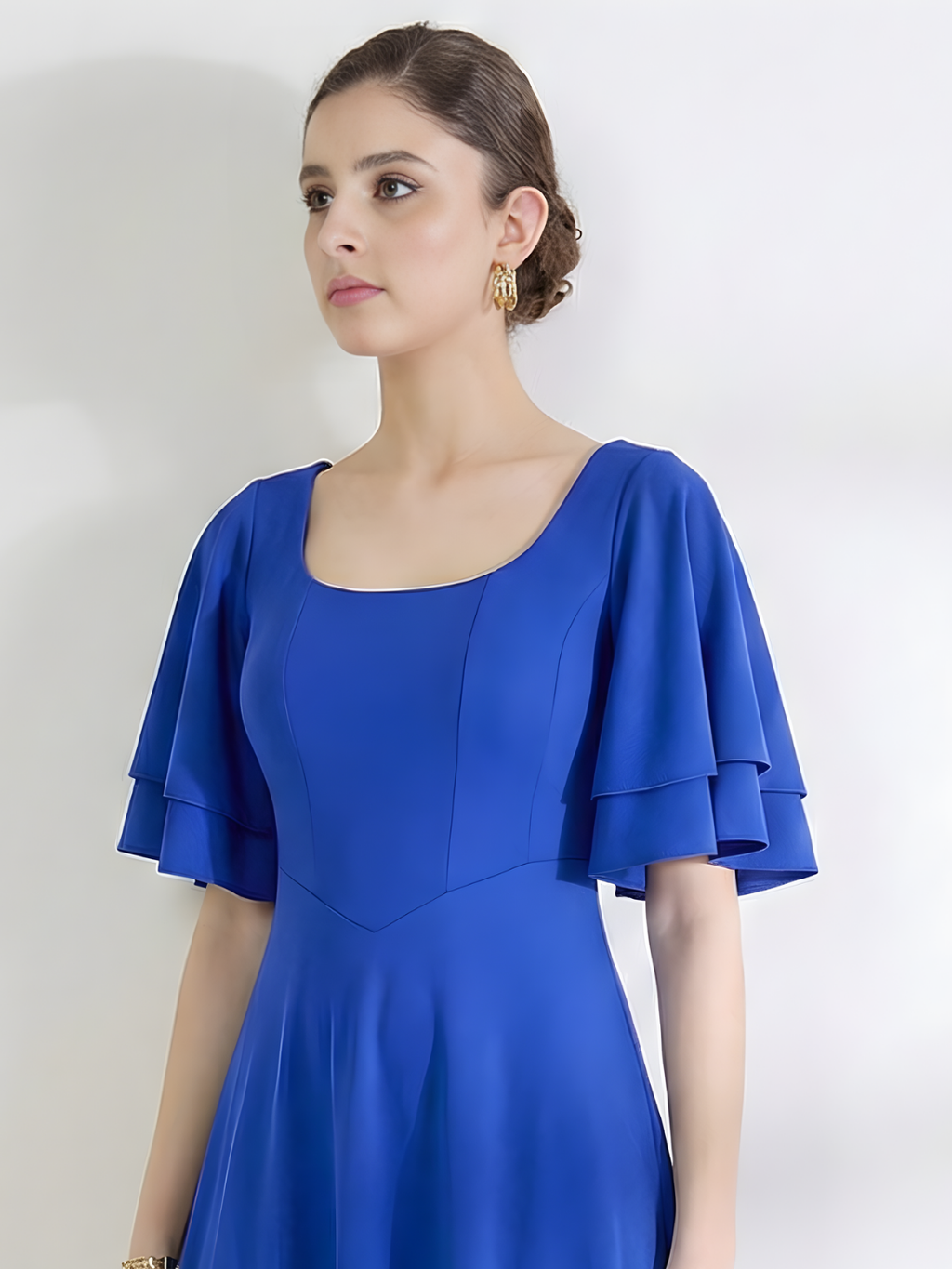Stretchable Ruffled Sleeve Fit & Flare Dress