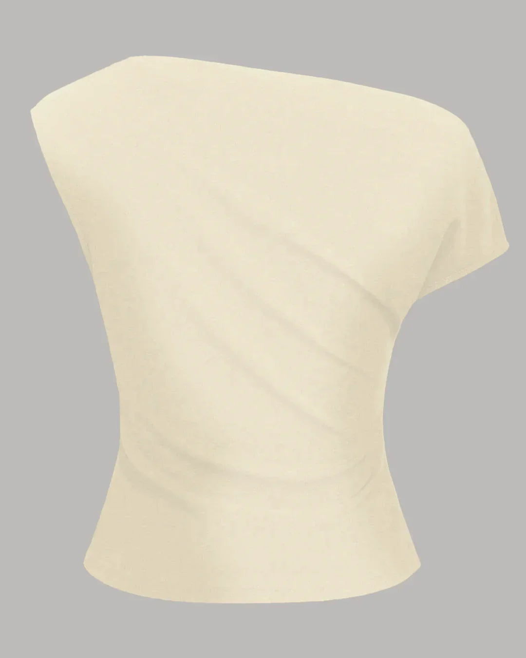 One Shoulder Ruched Asymmetrical Top in Beige