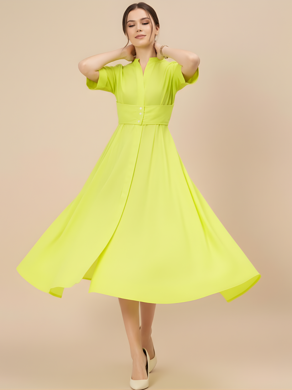 Corset Panelled Cotton Midi Dress - Pinkkup