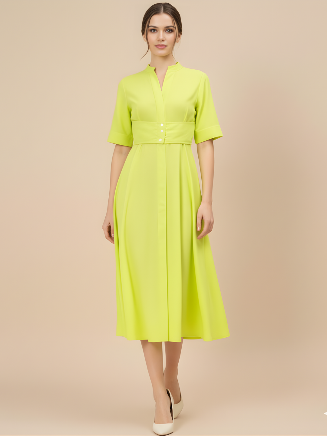 Corset Panelled Cotton Midi Dress
