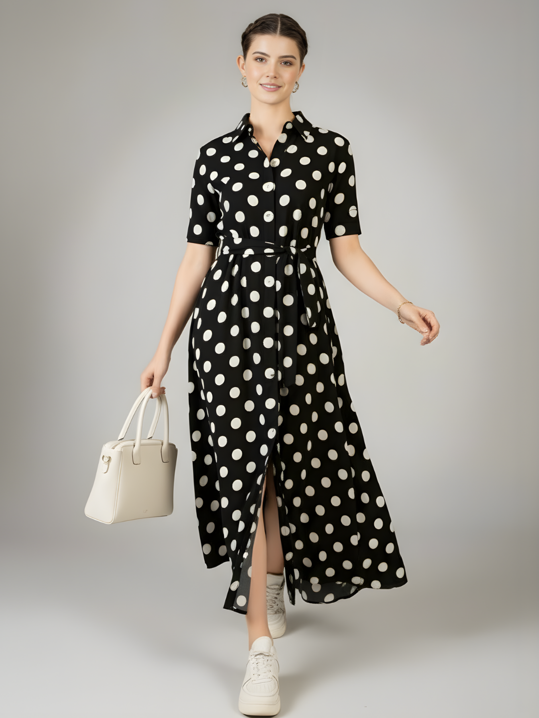 Pure Cotton Buttoned Down Shirt Dress With Belt - Pinkkup