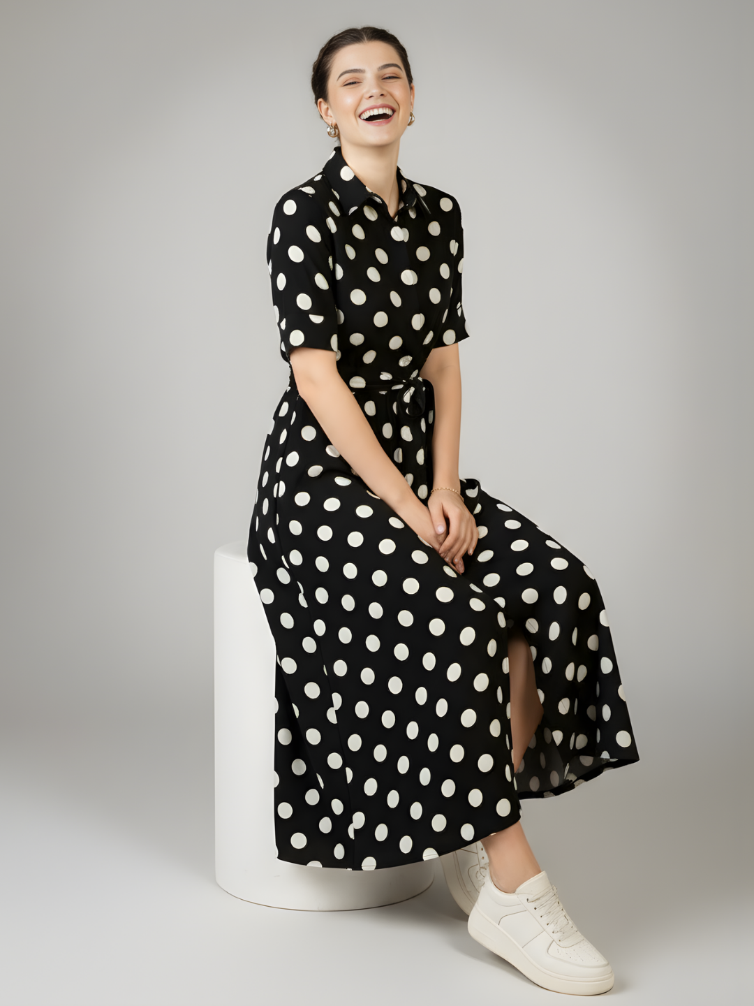 Linen Buttoned Down Shirt Dress With Belt (with Lining)
