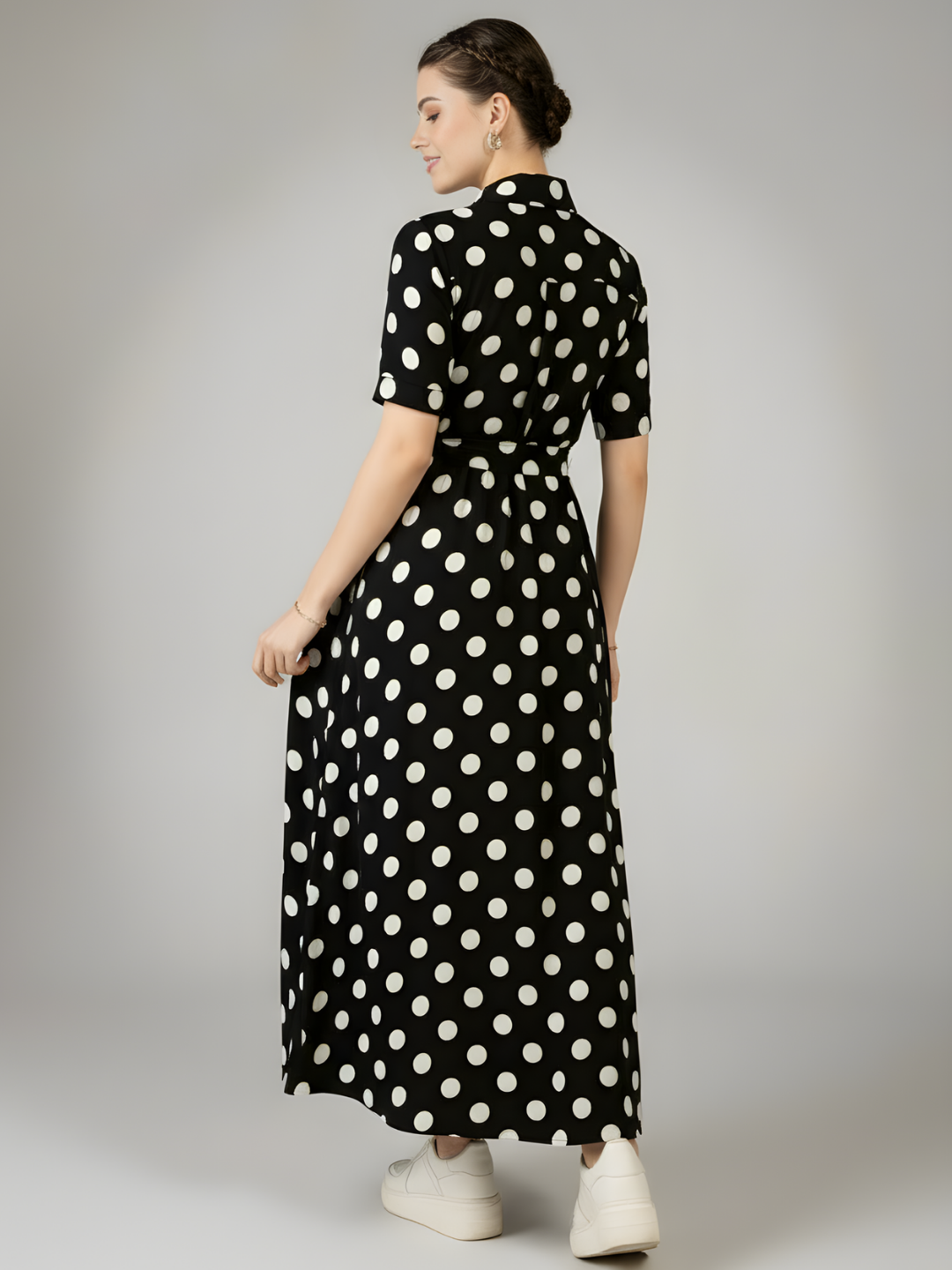 Cotton Buttoned Down Shirt Dress With Belt